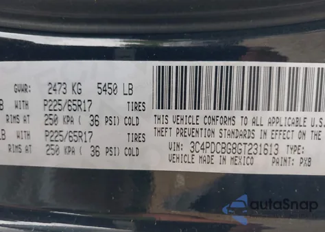 2016 Dodge Journey Sxt из США, поврежденный, VIN 3C4PDCBG8GT231613